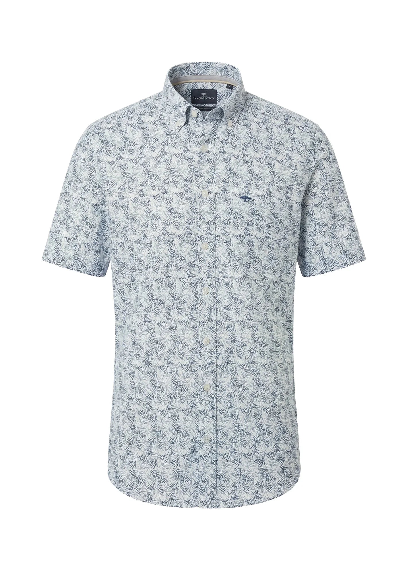 Short-sleeve shirt with a subtle pattern on a white background