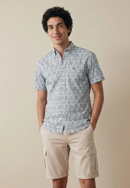 Fynch Hatton Short Sleeve Summer Print Shirt- Pale Yellow