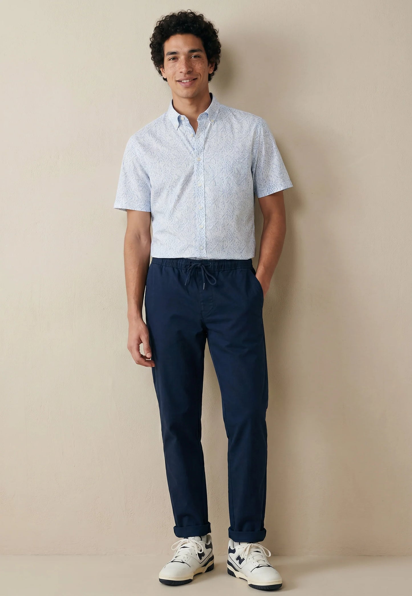 Fynch Hatton Short Sleeve Summer Slub Print Shirt - New Breeze