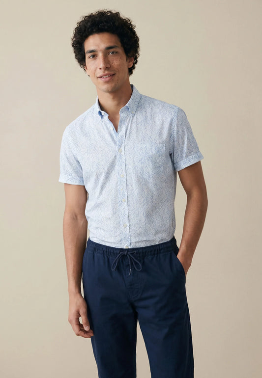 Fynch Hatton Short Sleeve Summer Slub Print Shirt - New Breeze
