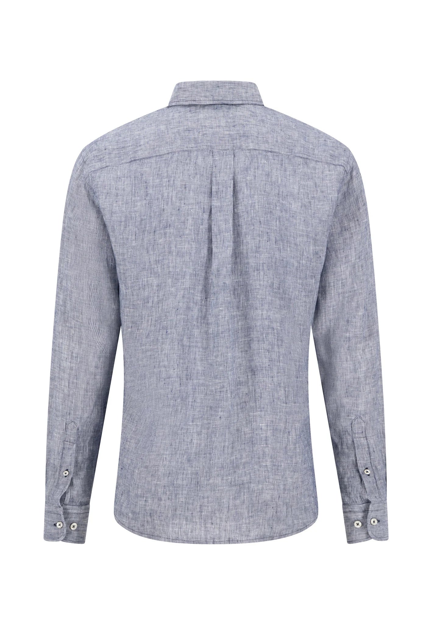Back view of a gray checkered shirt on a white background