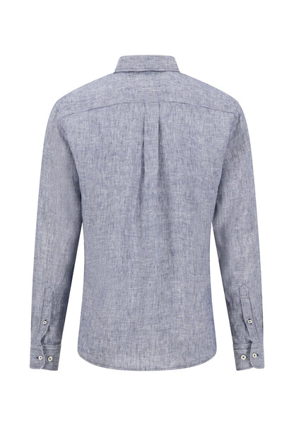 Back view of a gray checkered shirt on a white background