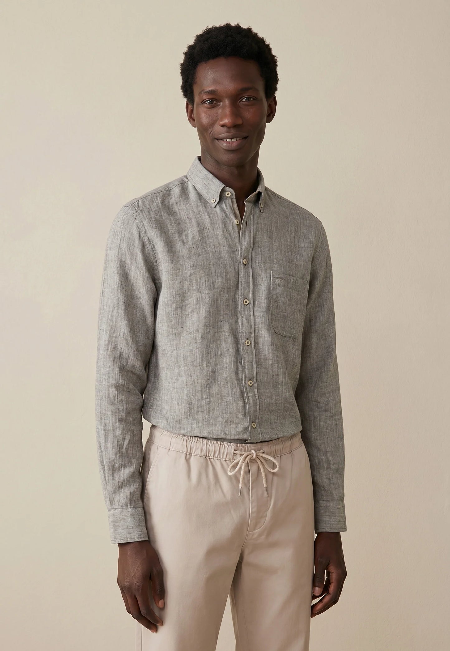 Fynch Hatton Linen Stripe Shirt  - Khaki