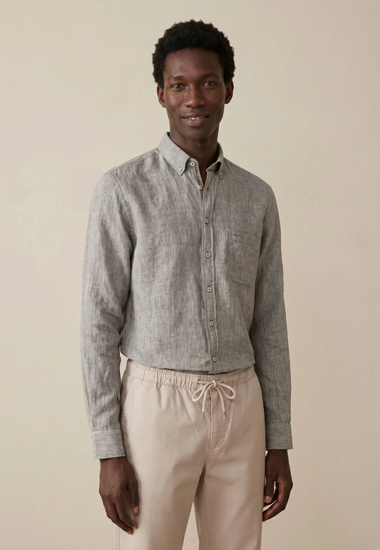 Fynch Hatton Linen Stripe Shirt  - Khaki