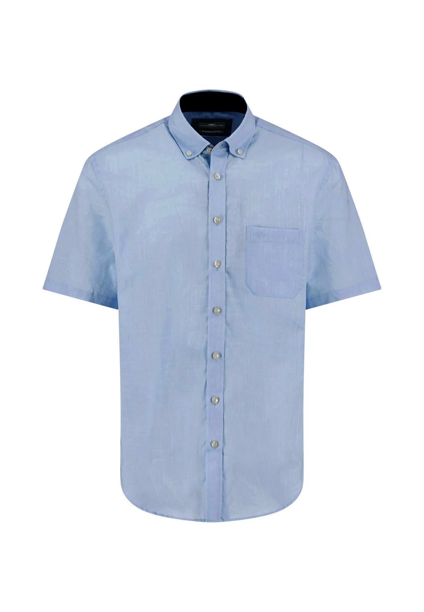 Light blue short-sleeve shirt with a collar on a white background