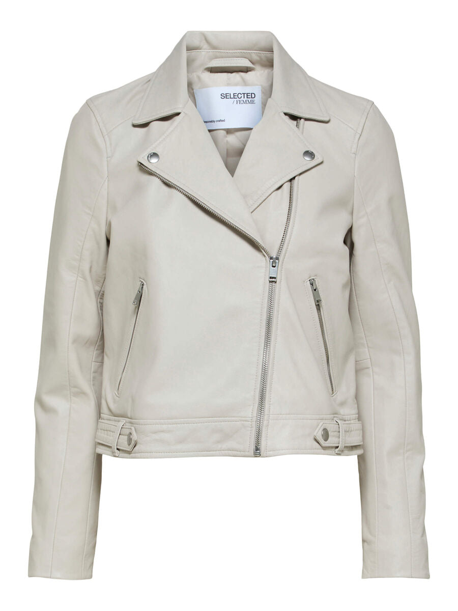 Selected Femme Katie Leather Jacket - Feather Grey