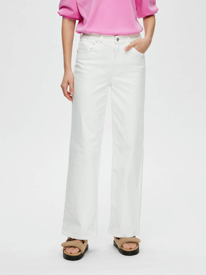 Selected Femme Alice Long Wide Jeans - White