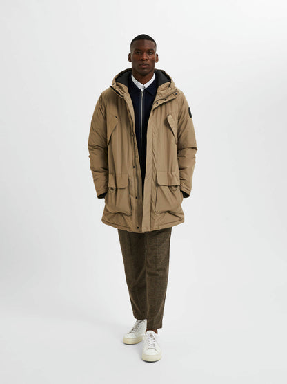 Selected Homme Padded Parka Coat - Brindle