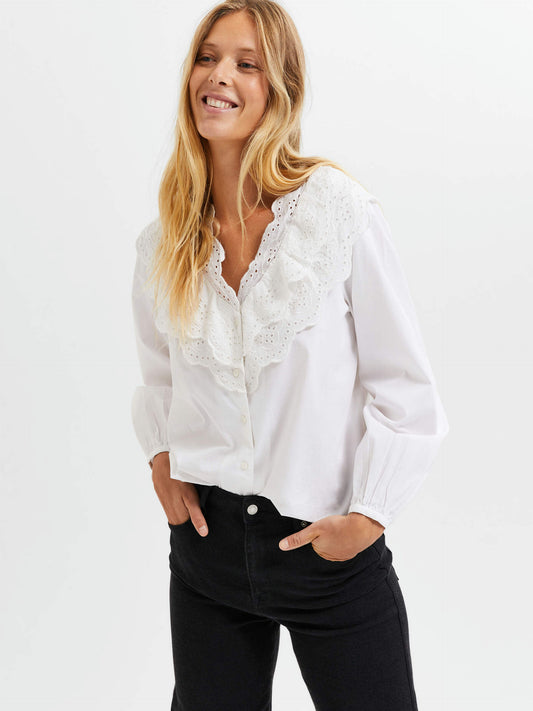 Selected Femme Collar Shirt - Snow White