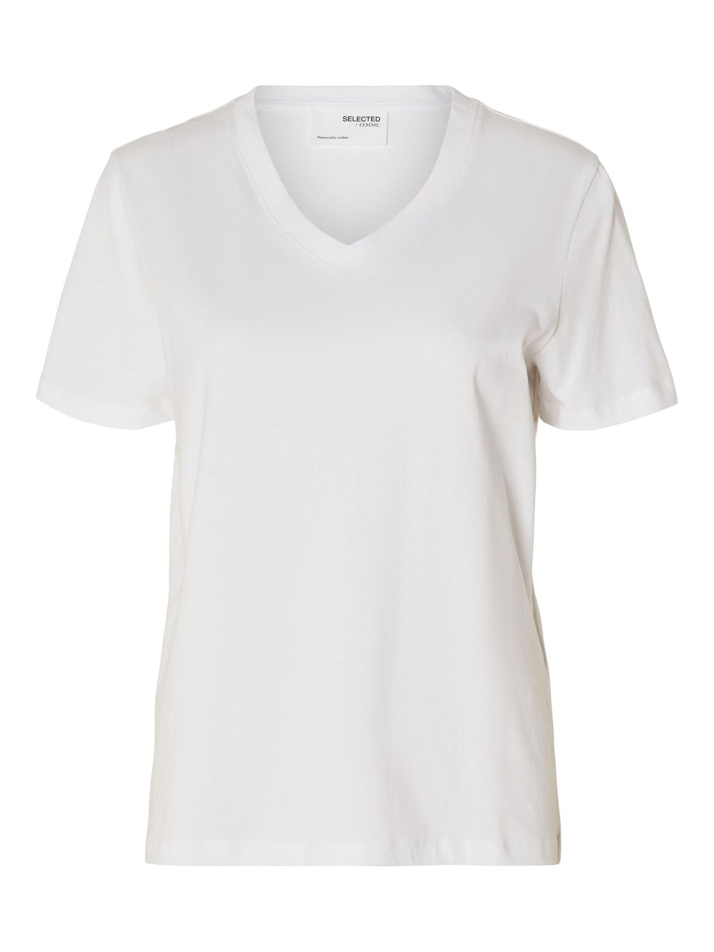 Selected Femme Classic V Neck Tee - White