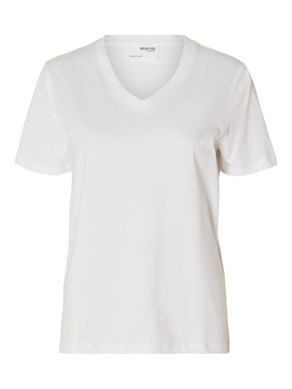 Selected Femme Classic V Neck Tee - White