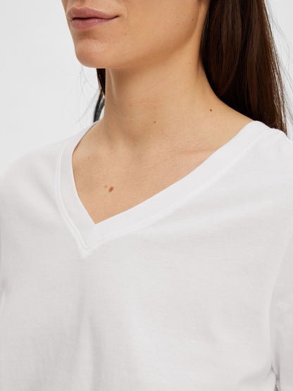 Selected Femme Classic V Neck Tee - White