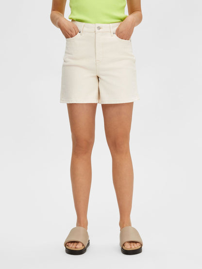 Selected Femme High-Waisted Denim Shorts - White