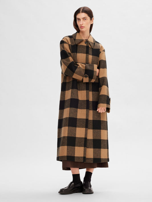 Selected Femme  Long Wool Coat -  Toasted Check