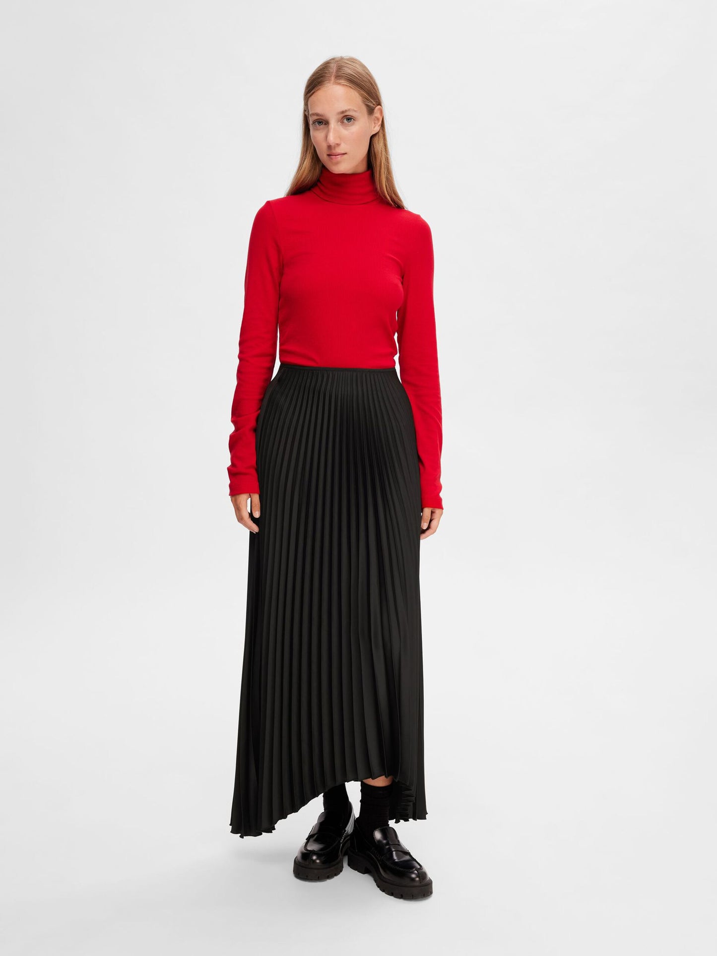 Selected Femme Midi Plisse Skirt - Black