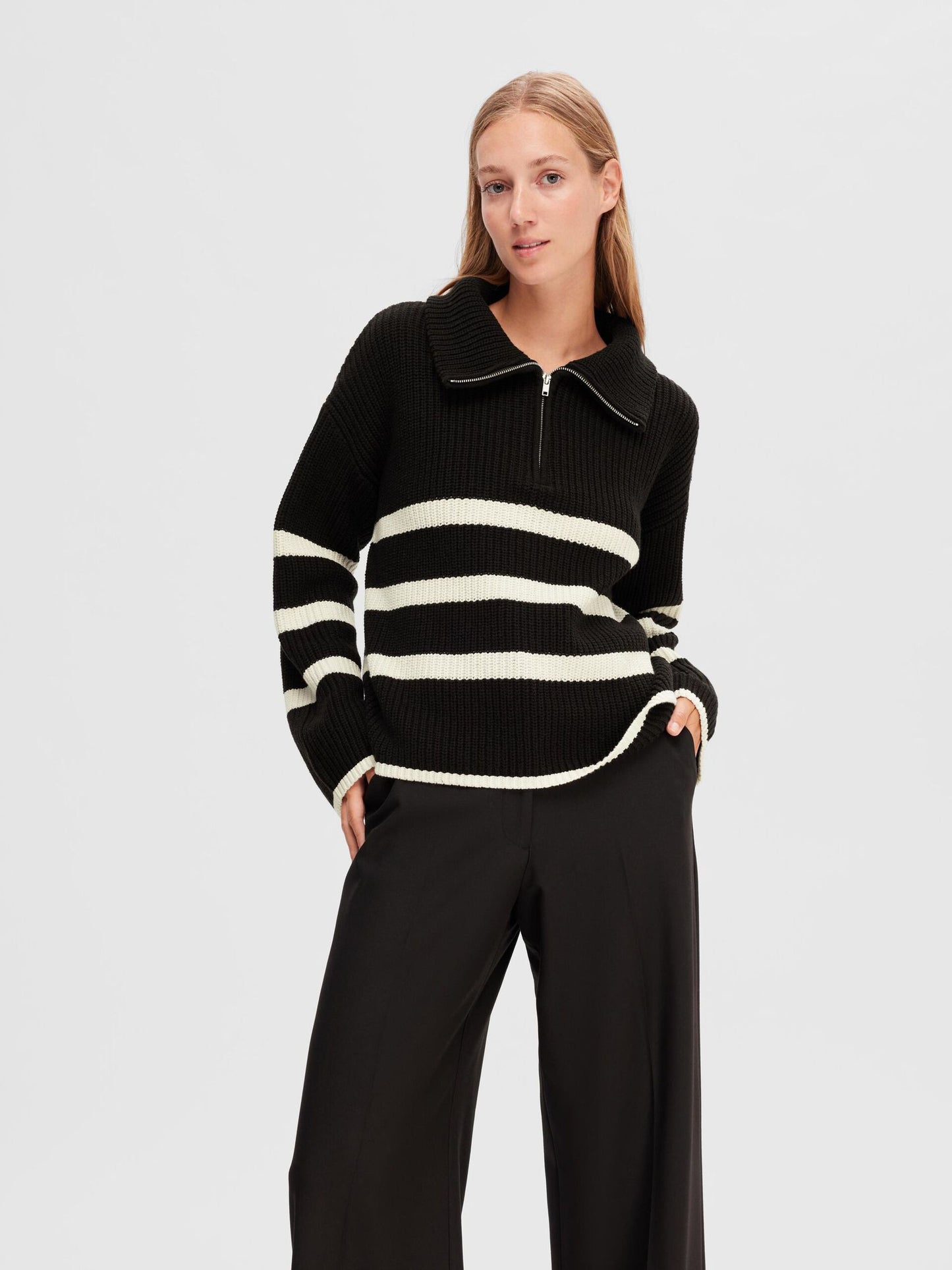 Selected Femme Striped Half Zip Pullover