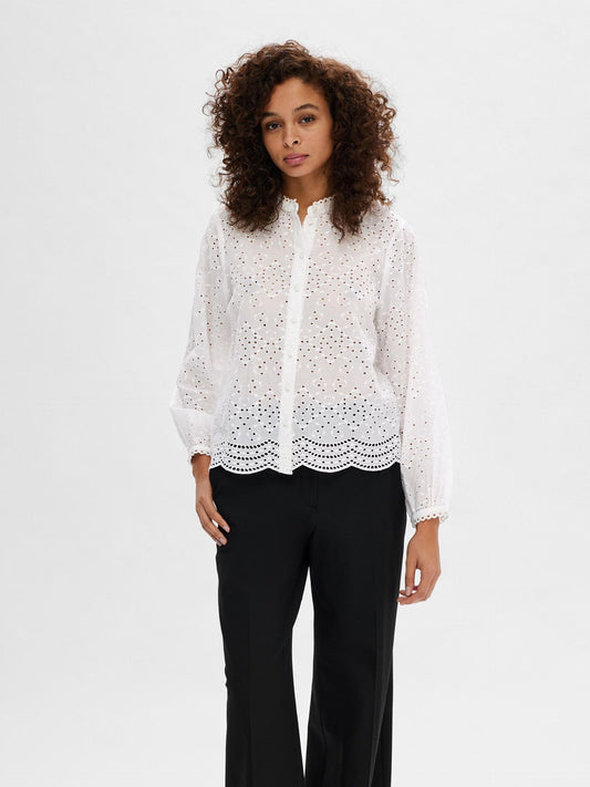 Selected Femme Broderie Blouse - White