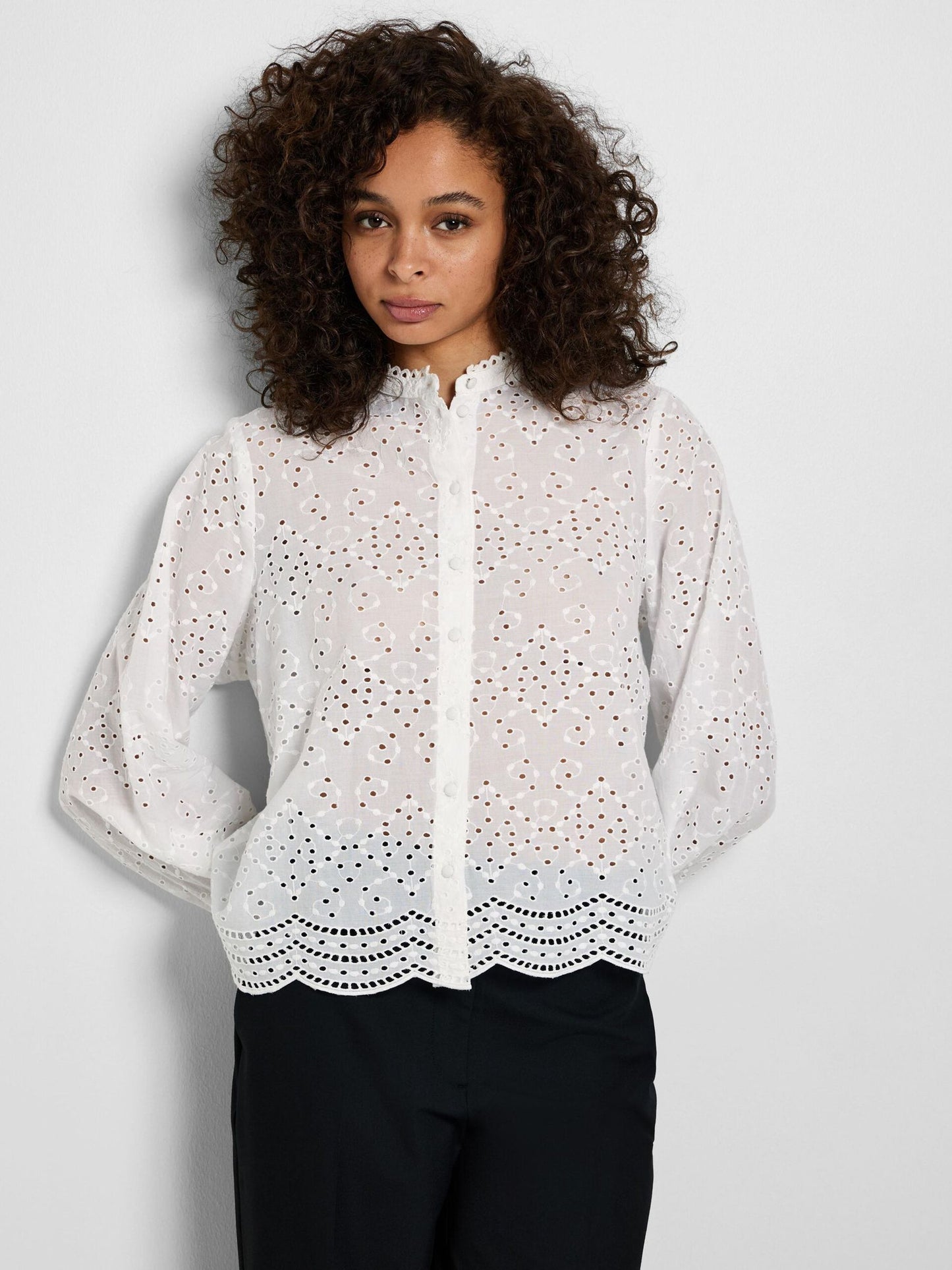 Selected Femme Broderie Blouse - White