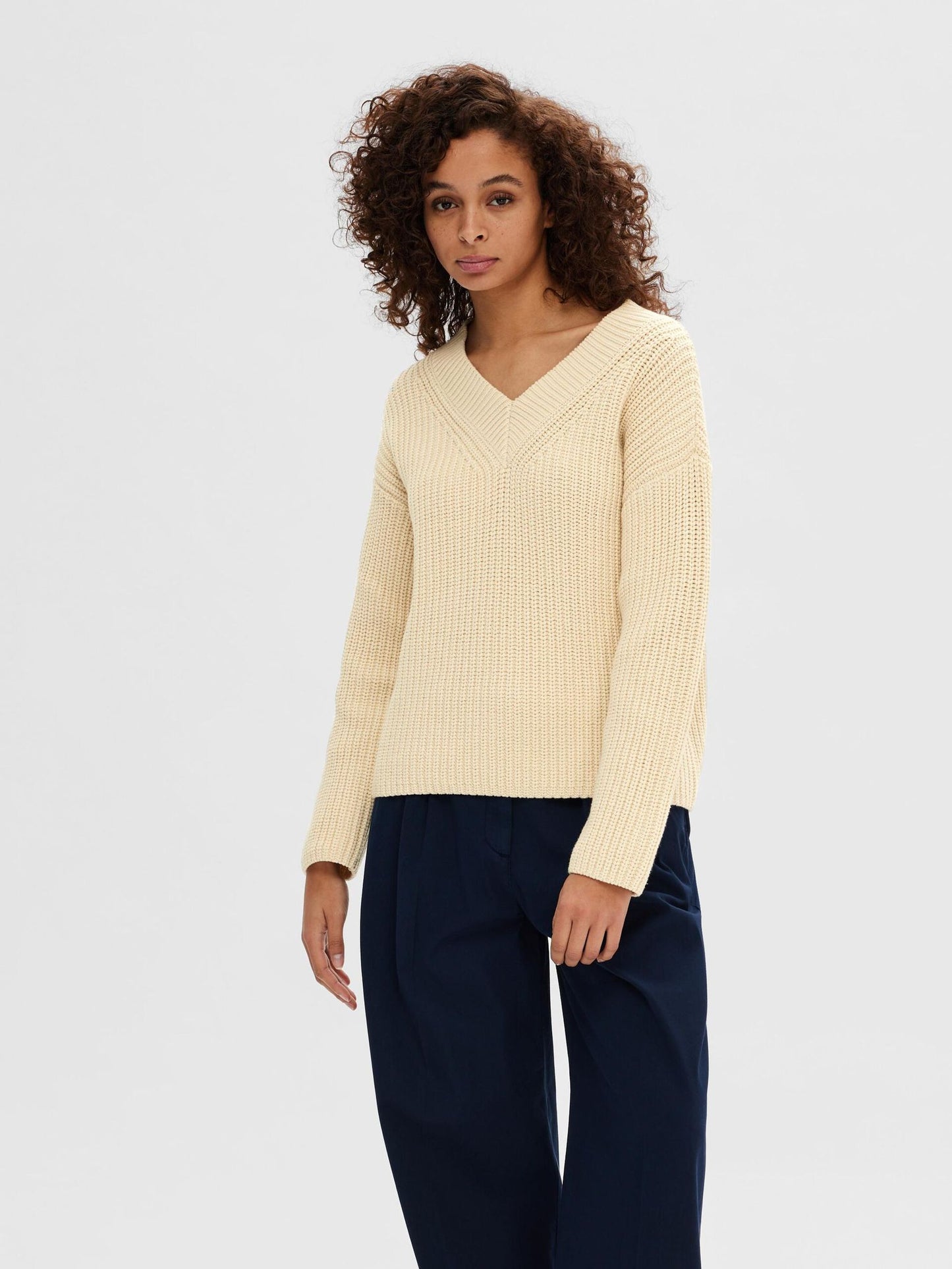 Selected Femme Selma V-Neck Knit - Birch