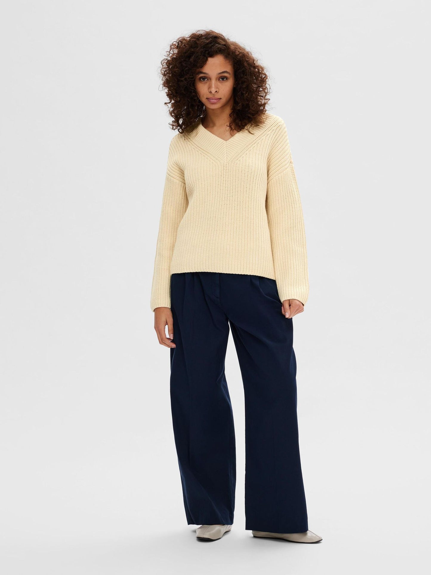 Selected Femme Selma V-Neck Knit - Birch