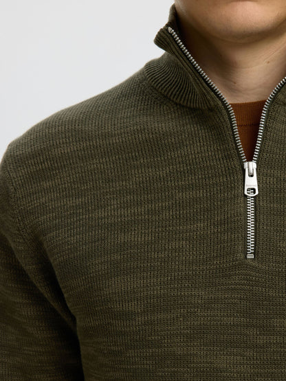 Selected Dane 1/2 Zip Knit Jumper - Forest Night