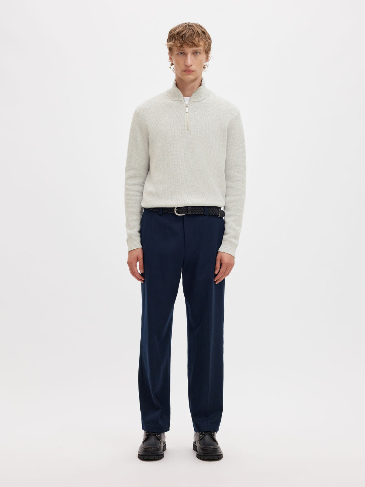 Selected Half Zip Jumper - Light grey