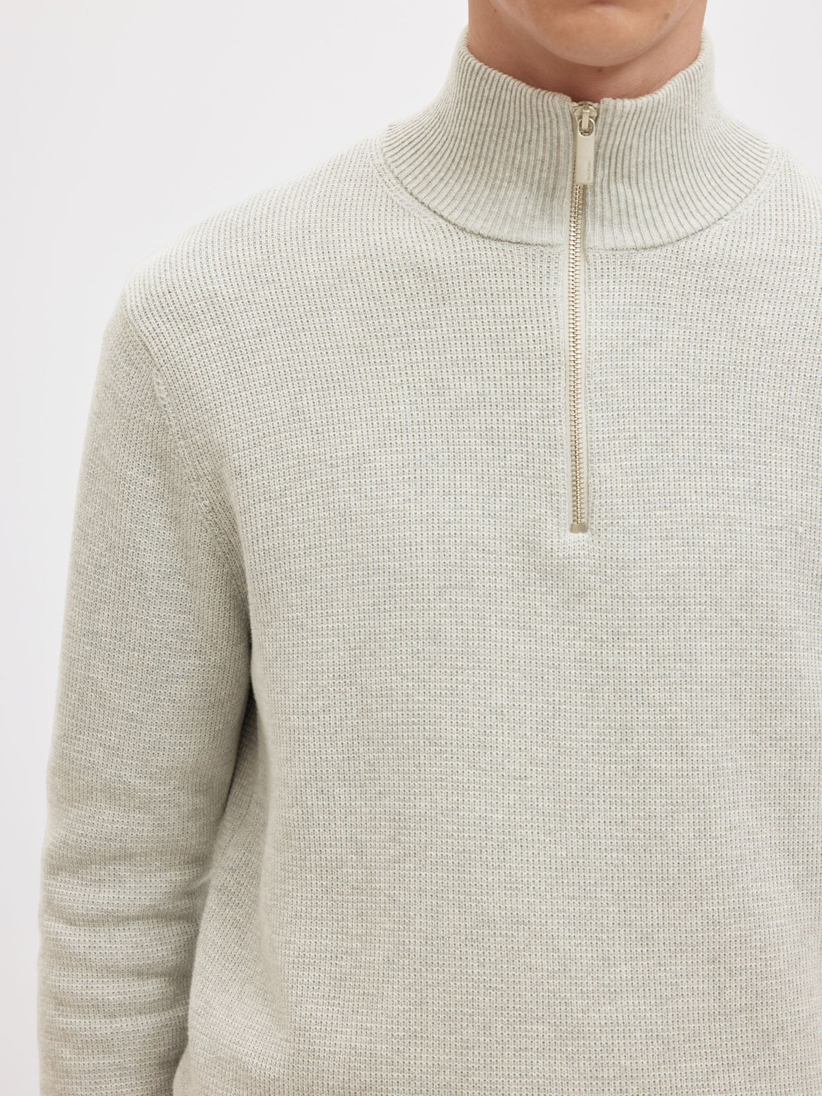 Selected Half Zip Jumper - Light grey