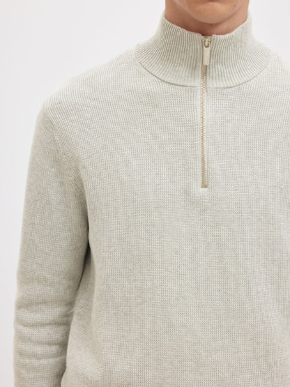 Selected Half Zip Jumper - Light grey
