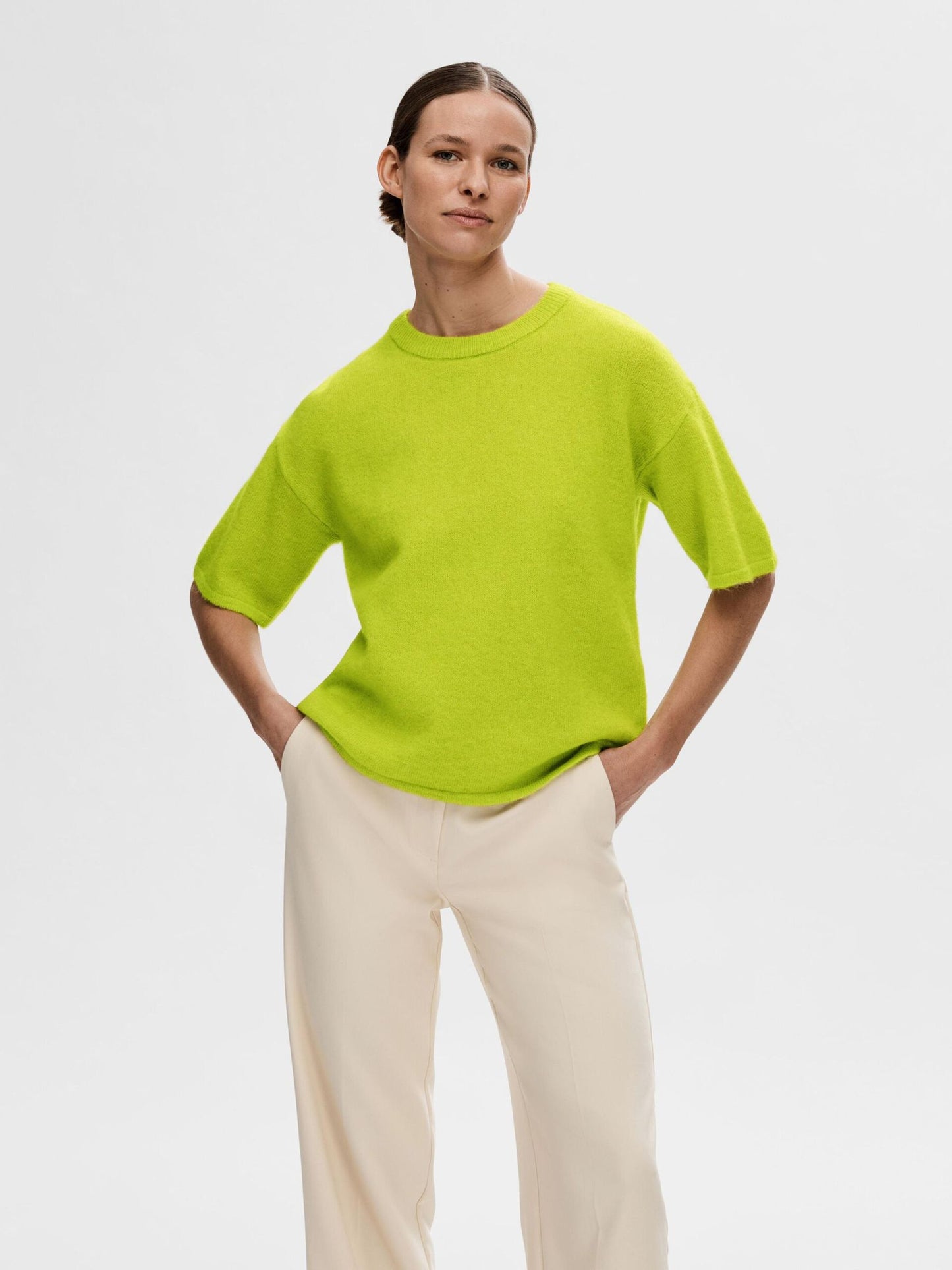 Selected Femme Maline Short Sleeved Knit - Lime Green