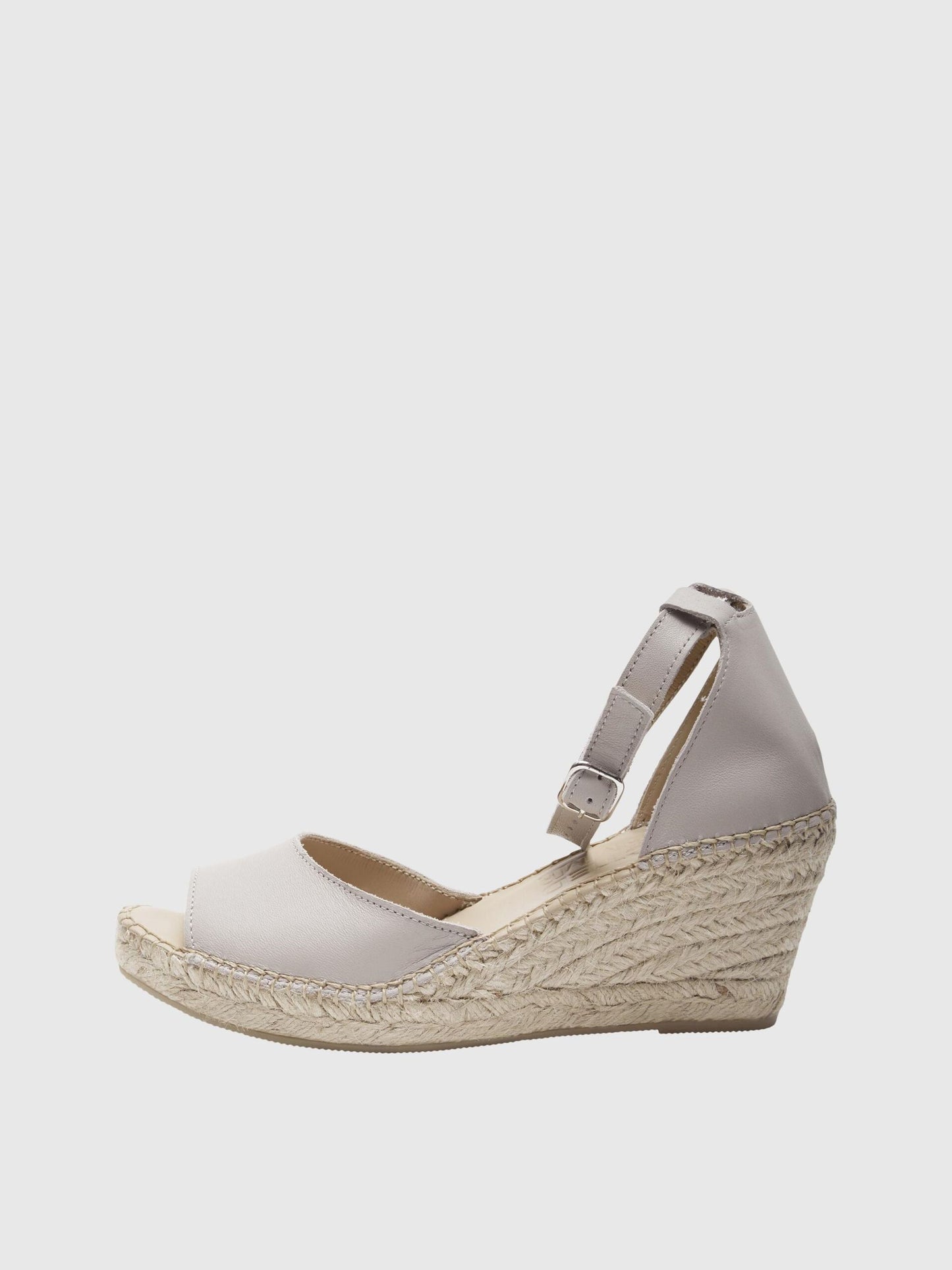 Selected Femme Leather Wedge Espadrille - Grey