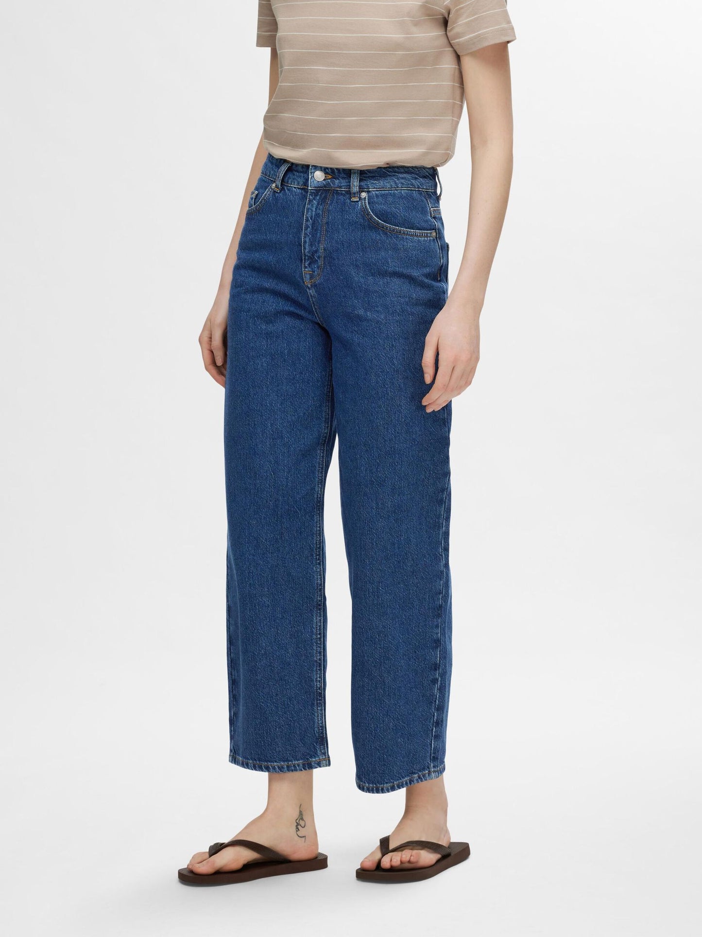 Selected Femme Straight Crop Jeans - Medium Blue Denim