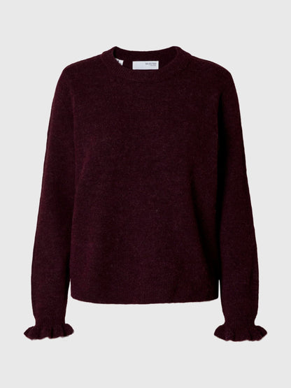 Selected Lulu Frill Round Neck Knit - Fig