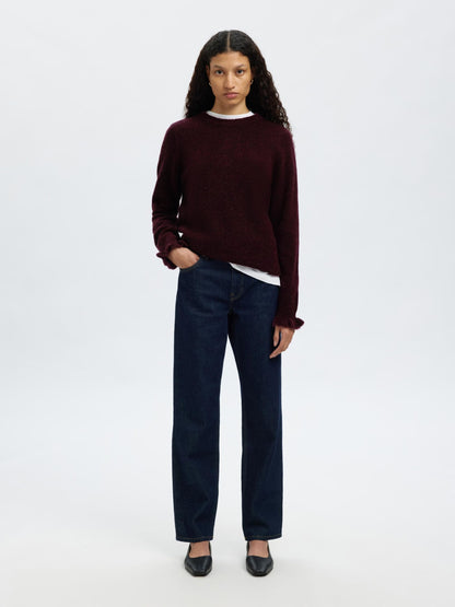 Selected Lulu Frill Round Neck Knit - Fig