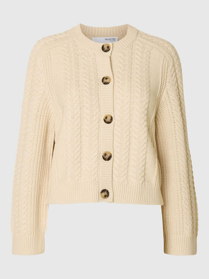 Selected Femme Cable Knit Cardigan - Birch