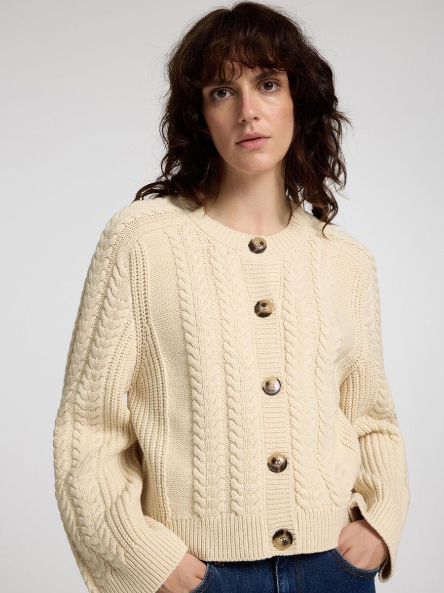 Selected Femme Cable Knit Cardigan - Birch