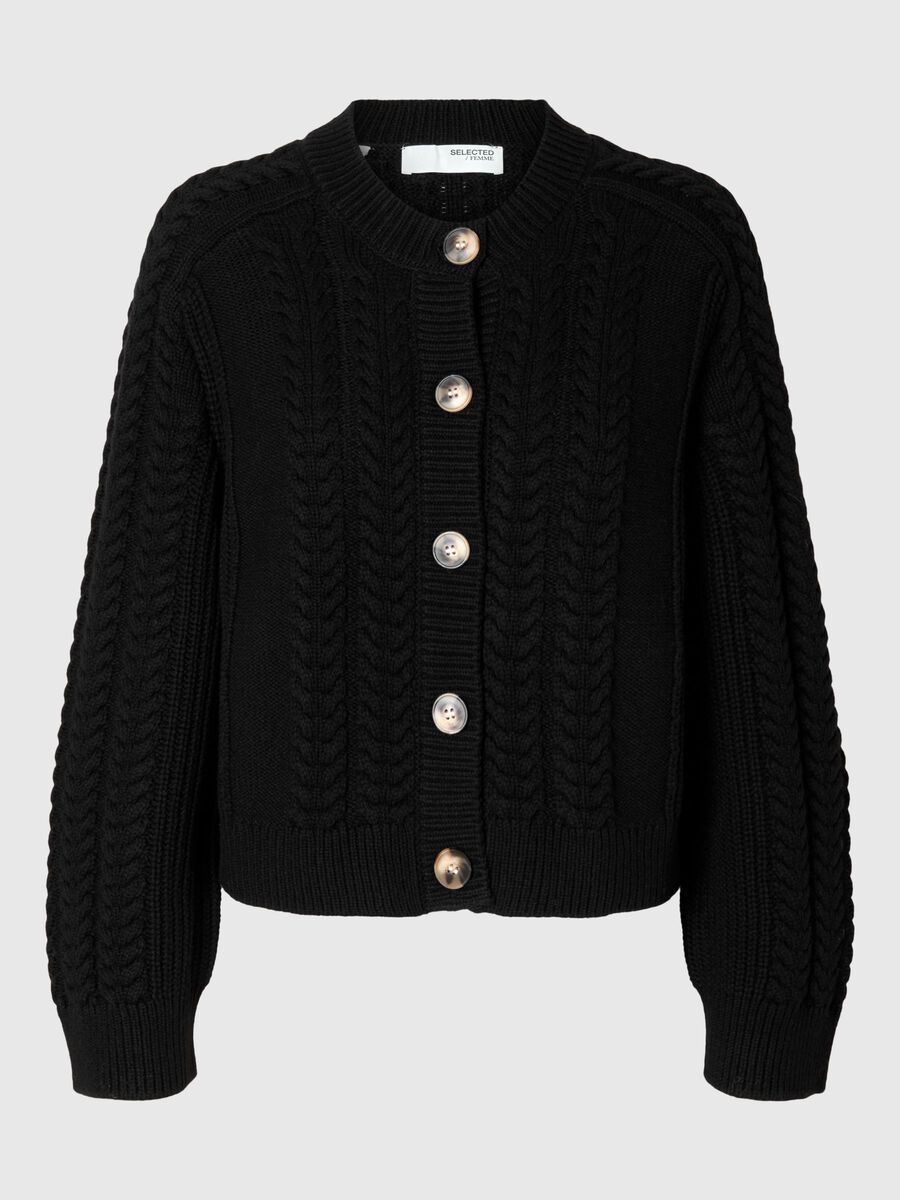 Selected Femme Cable Knit Cardigan - Black