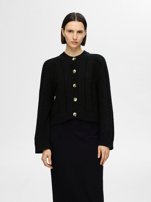 Selected Femme Cable Knit Cardigan - Black