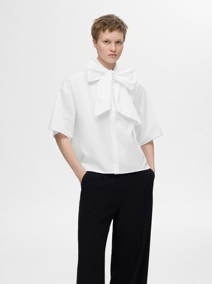 Selected Femme Juno Bow Shirt - White