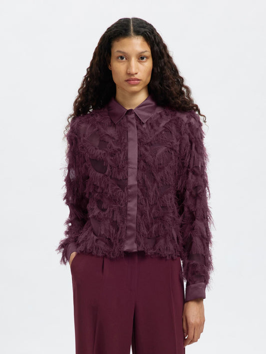 Selected Myline Long Sleeve Fluffy Cropped Shirt - Fig