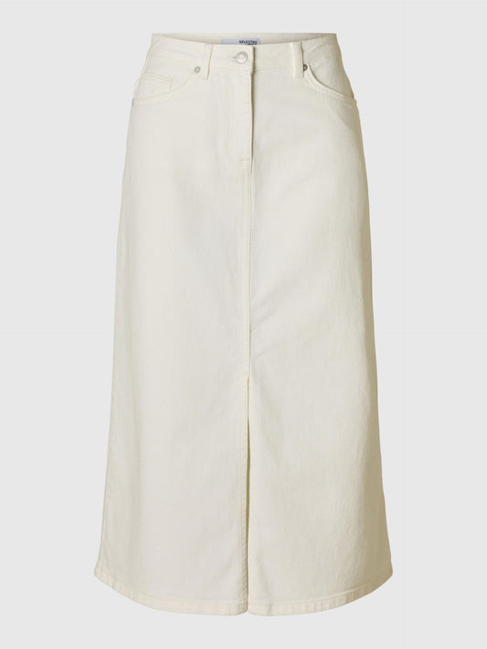 Selected Femme Denim Column Skirt - Snow White