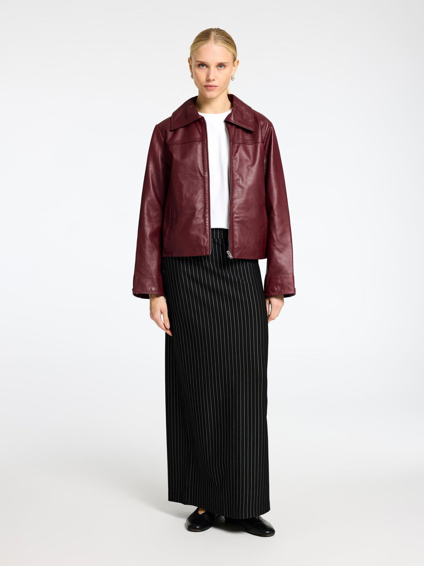 Selected Femme Zinfandel Leather Jacket - Burgundy