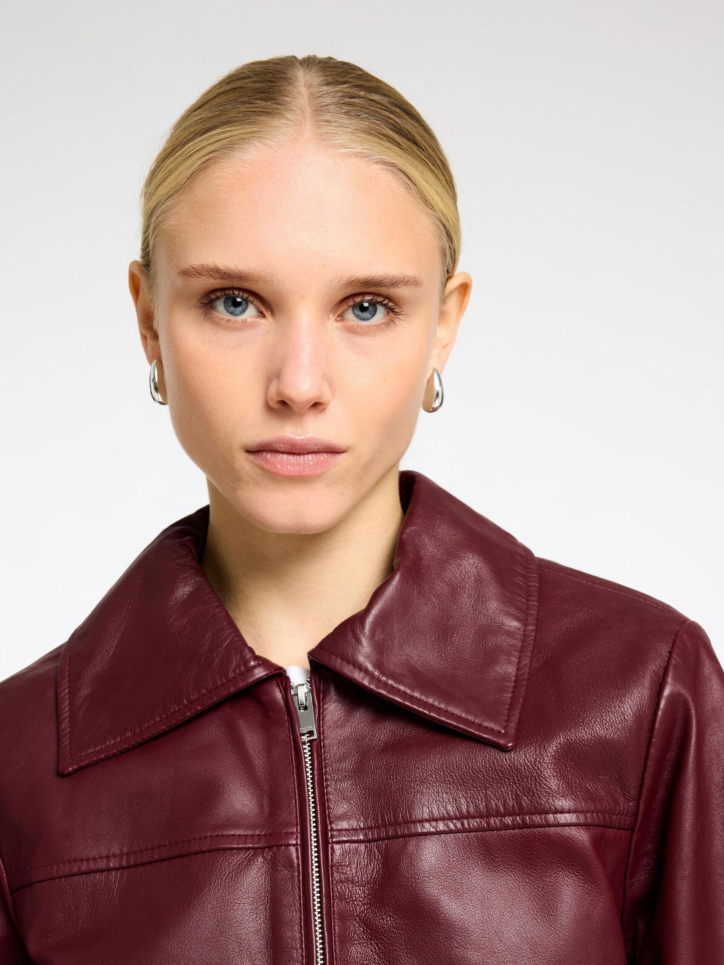 Selected Femme Zinfandel Leather Jacket - Burgundy