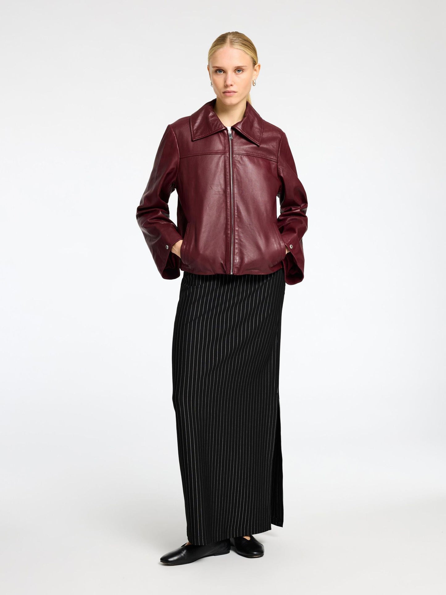 Selected Femme Zinfandel Leather Jacket - Burgundy