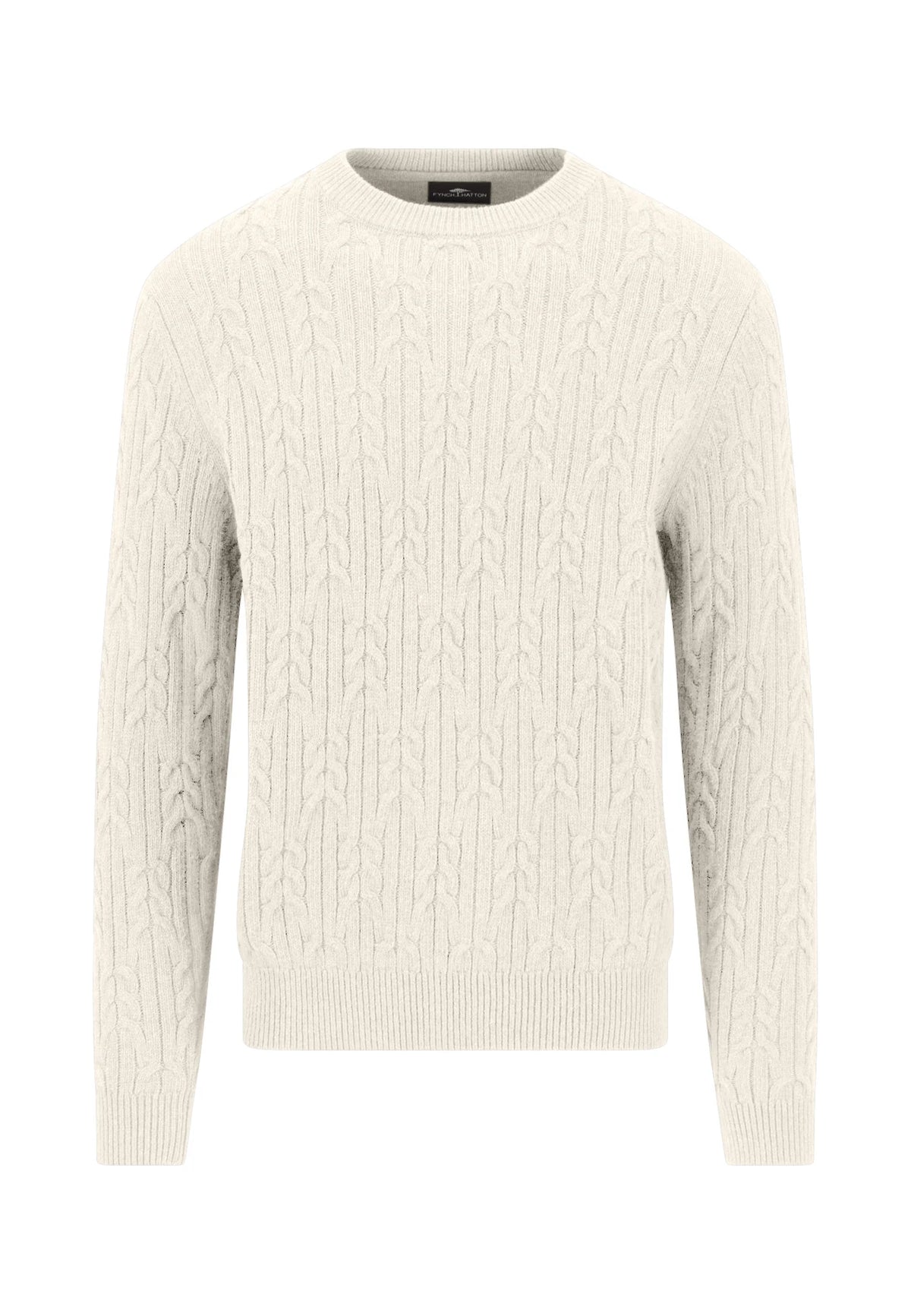 Fynch Hatton Cable Round Neck Knit - Snow White