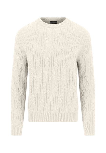 Fynch Hatton Cable Round Neck Knit - Snow White