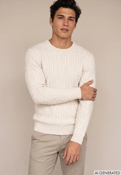 Fynch Hatton Cable Round Neck Knit - Snow White