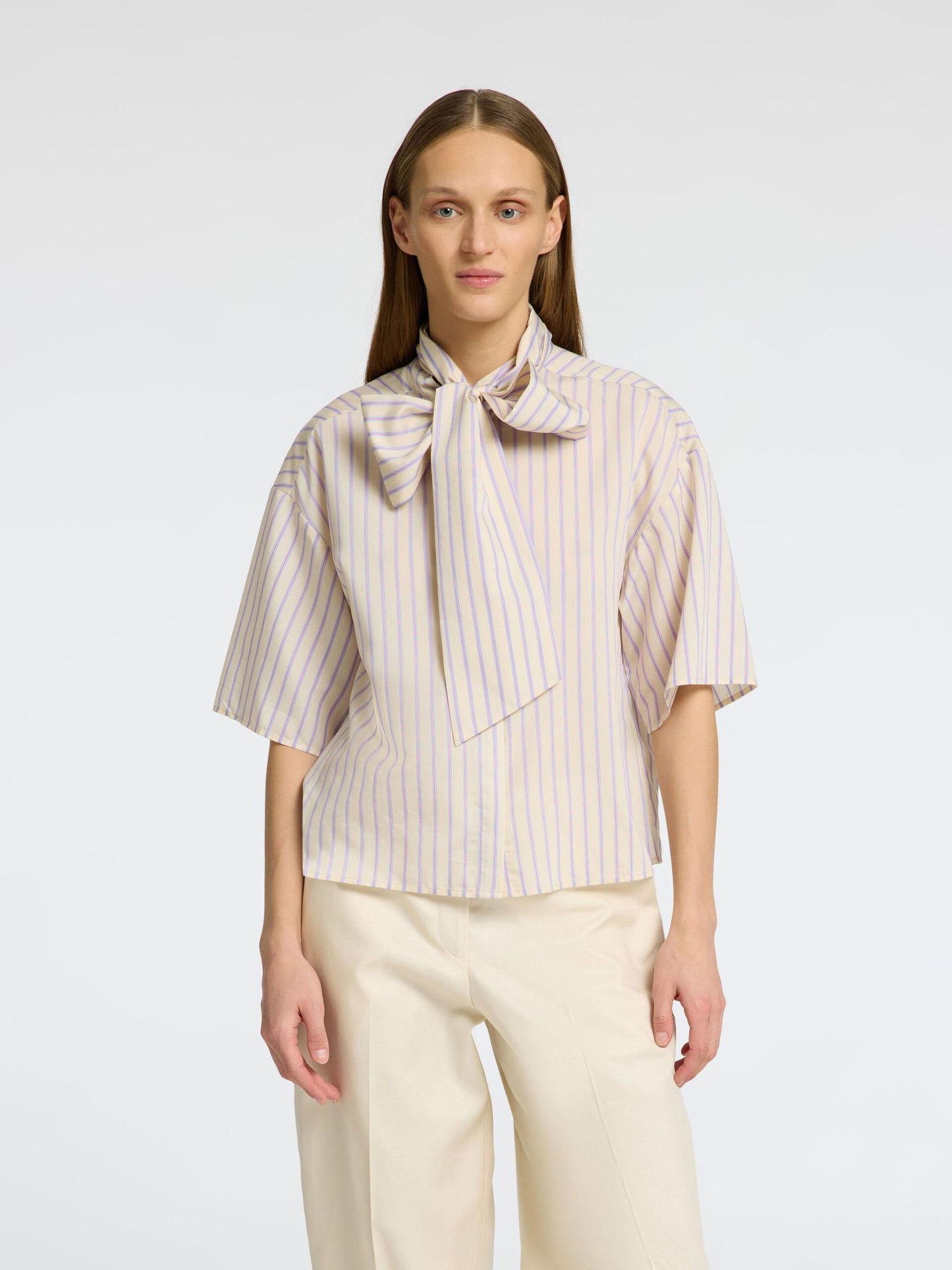 Selected Femme Juno 3/4 Bow Shirt  - Birch