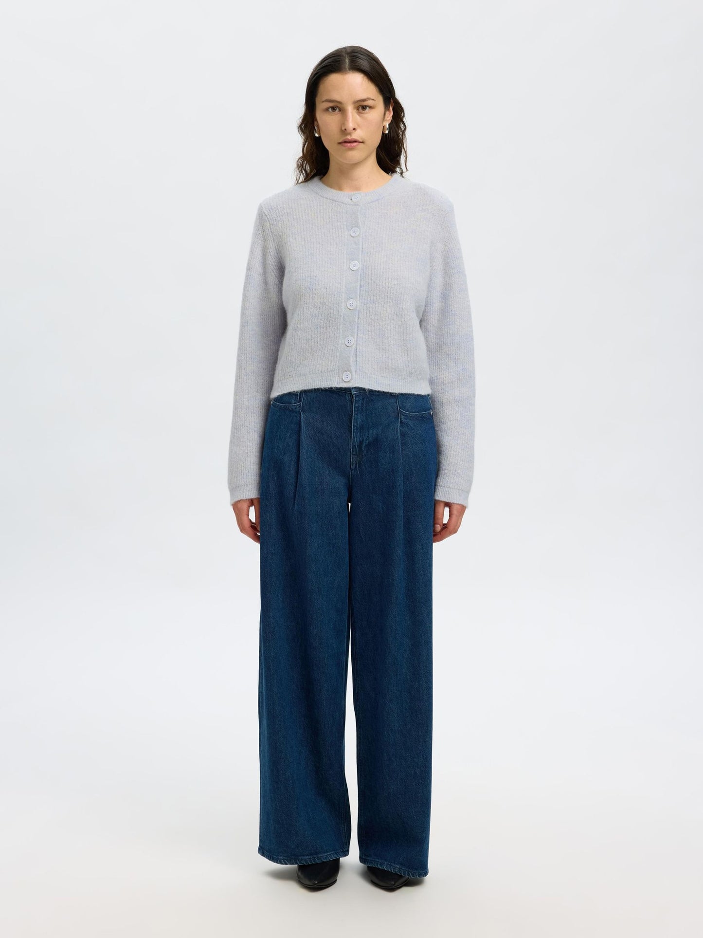 Selected Sia Ras Knit Cropped Cardigan - Ancient Water
