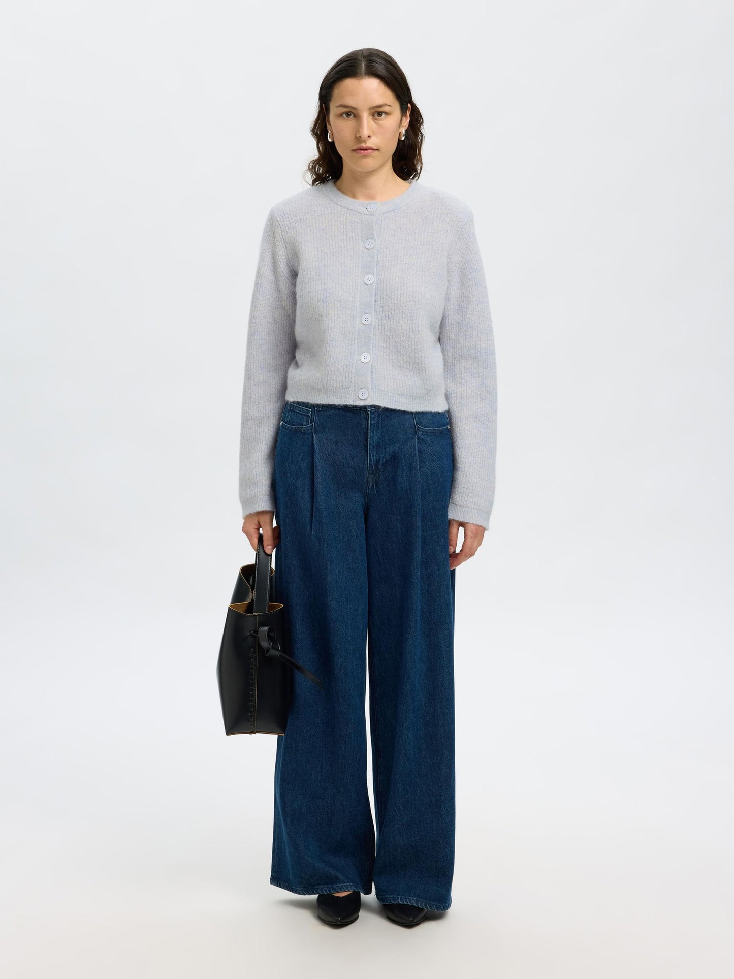 Selected Sia Ras Knit Cropped Cardigan - Ancient Water
