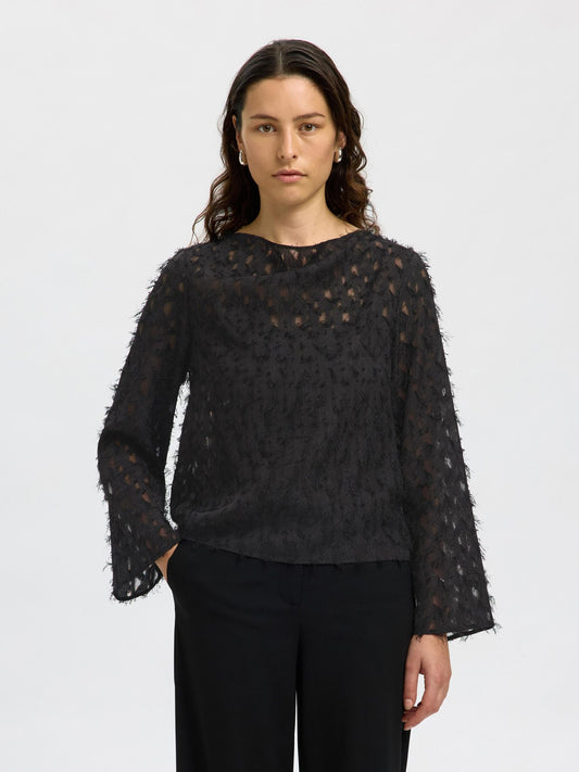 Selected Marion Boat Neck Top - Black